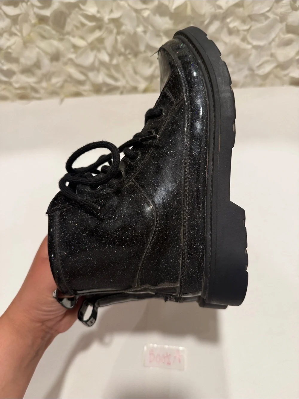 UGG Black Glitter Lace-Up Kids Combat Boots